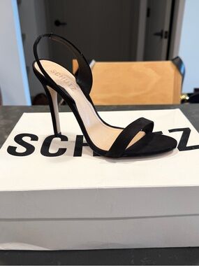 SCHUTZ Luriane Black Suede Stiletto Slingback Sandals